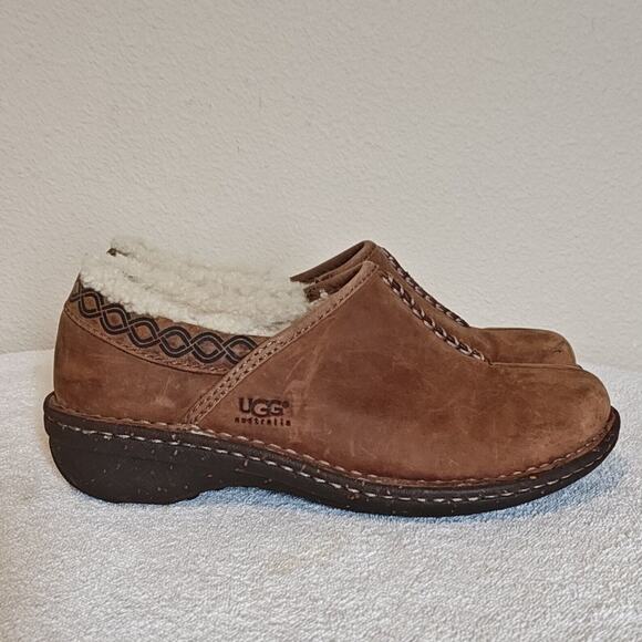 Uggs Bettey Clog Shoes Brown Size 6 Slip On Shearling Cuff Waterproof Soles 5747 - Picture 2 of 11